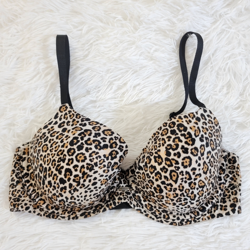 Fabulous By Victoria's Secret Leopard Print Bra Black,Brown Lined Demi 32D